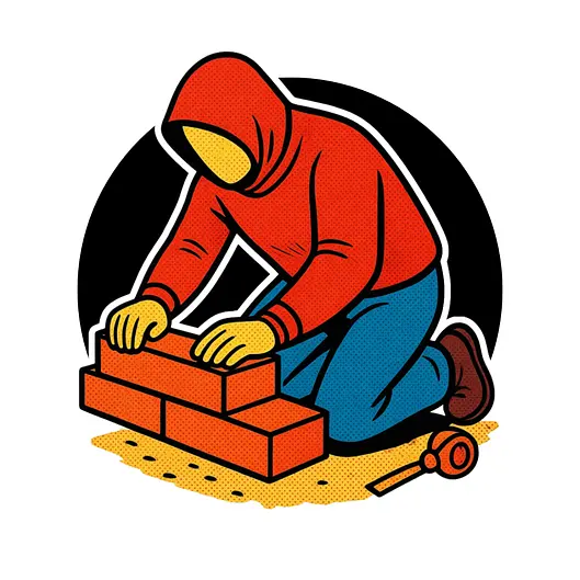 Illustrated bricklayer emblem from the original wedohardscape.com website